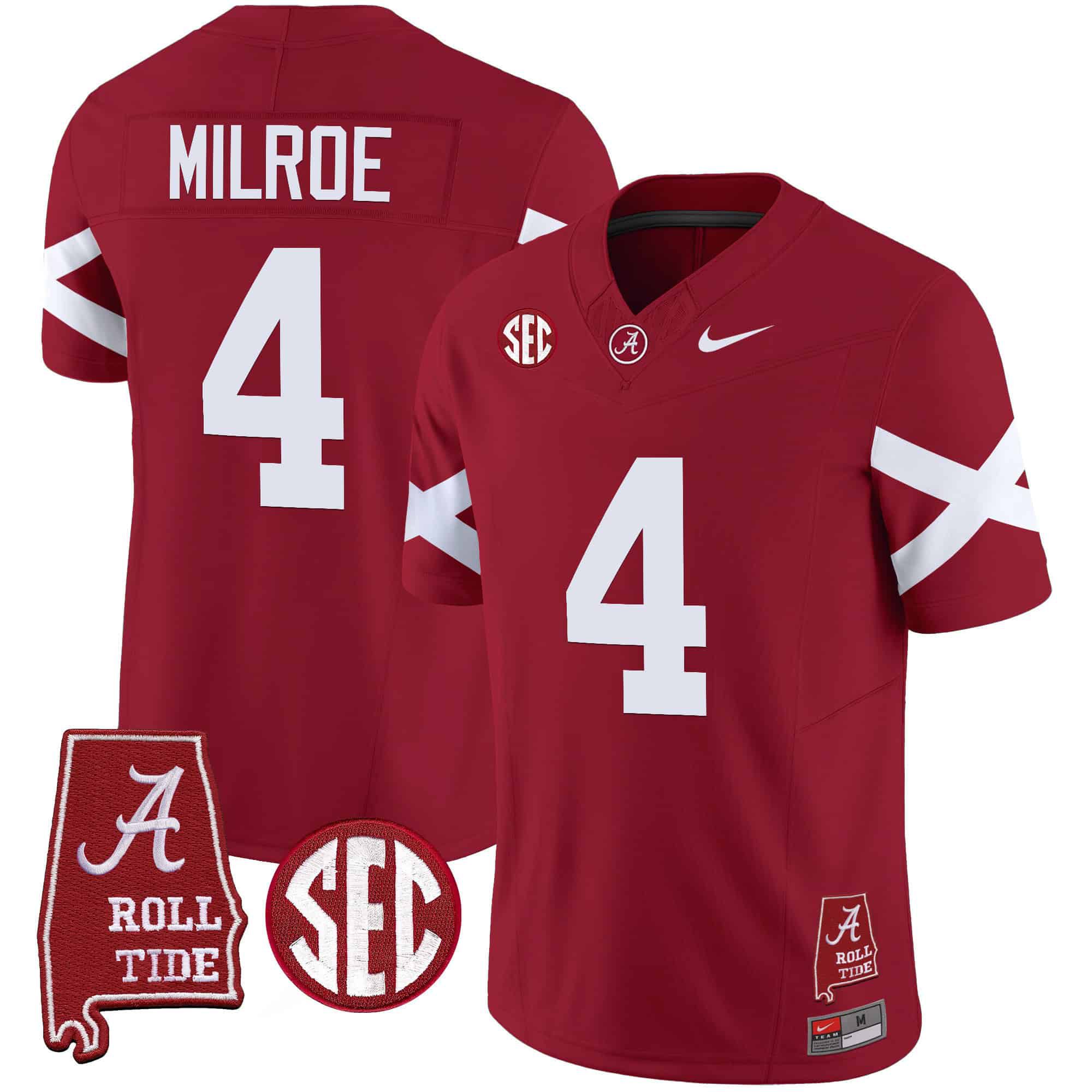 Men Alabama Crimson Tide #4 Milroe Red Map Vapor Limited 2024 Nike NCAA Jersey